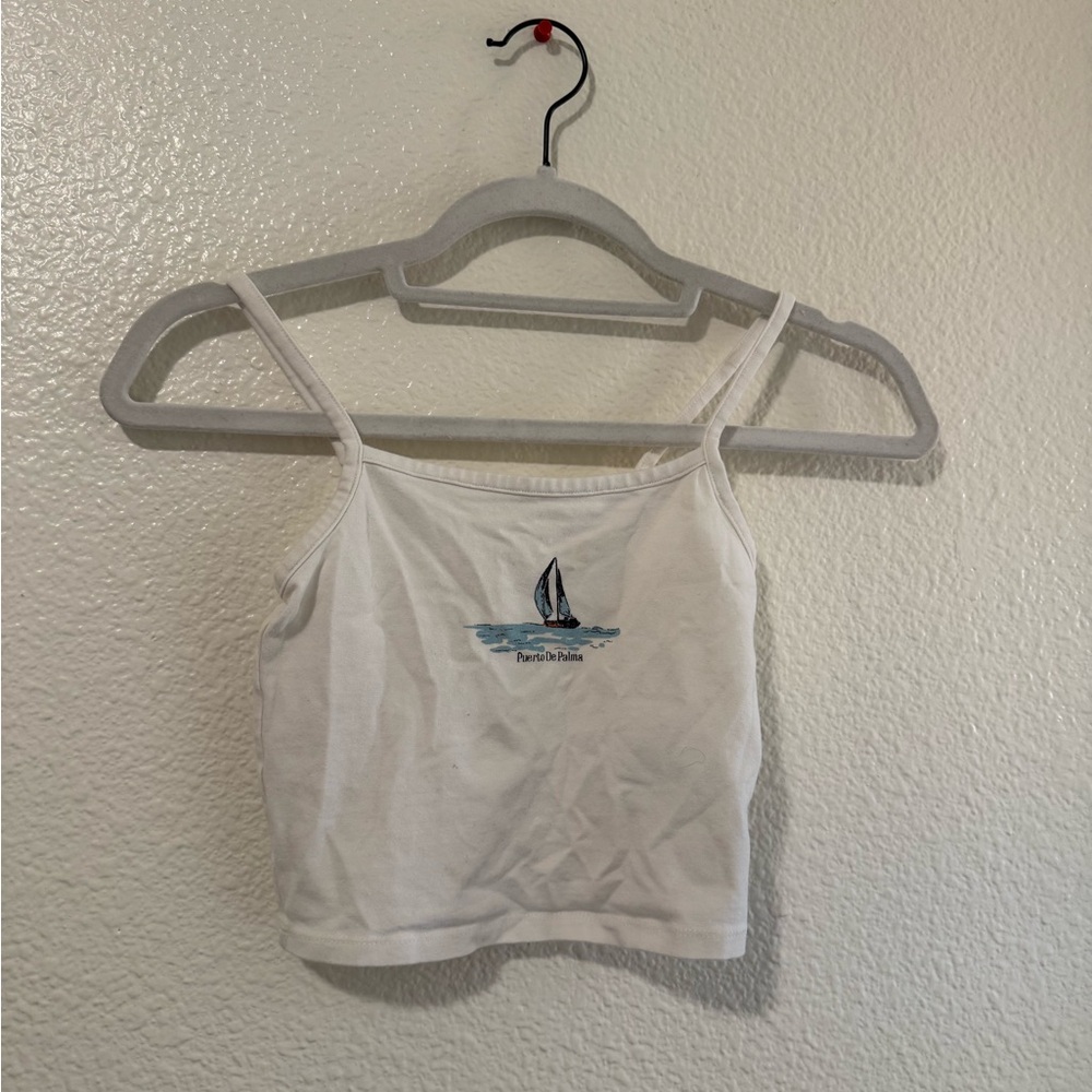 White Tank Top with Sailboat Design